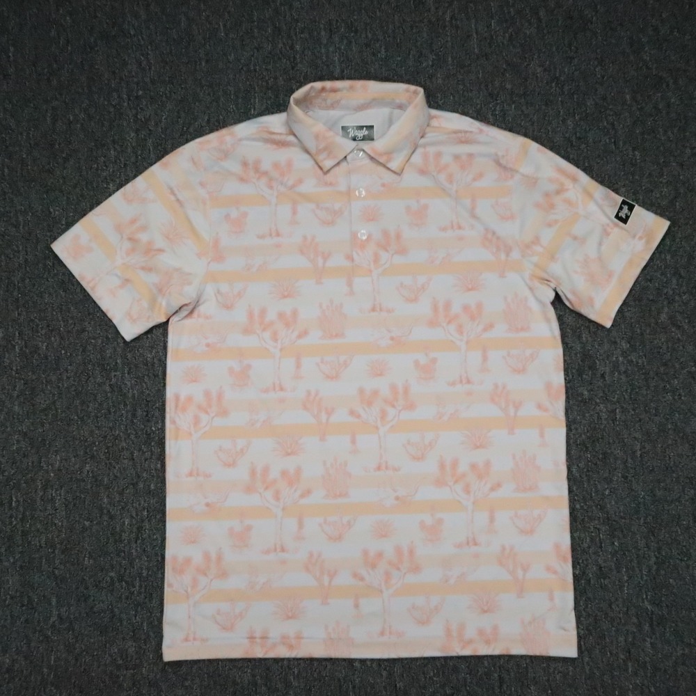 Waggle Shirt Men Small White Orange Golf Polo Short Sleeve Desert Cactus Stretch